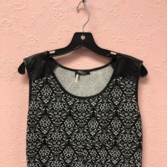 IVY BEAU sleeveless dress flower print leather shoulders (faux) black an… - Picture 3 of 11